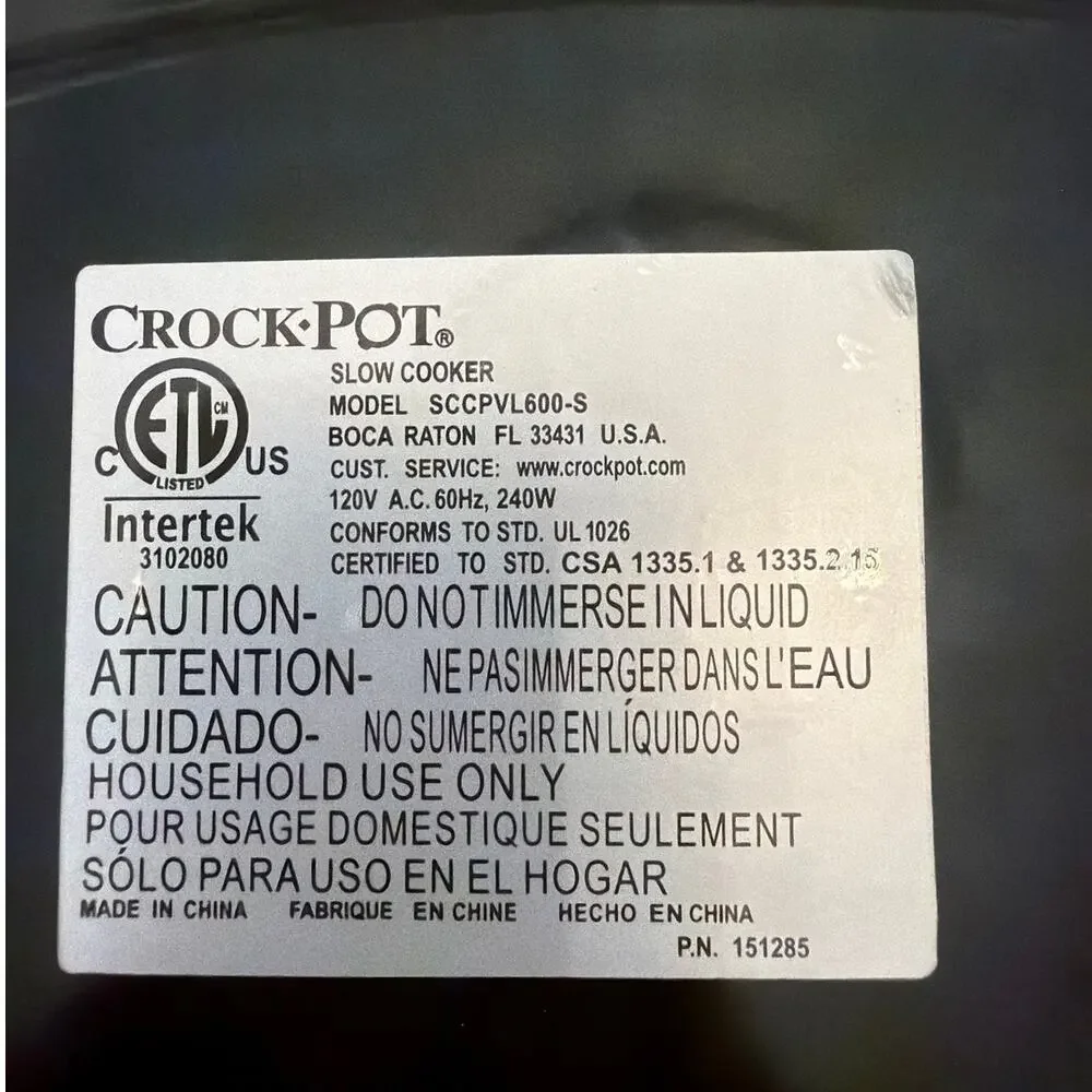 Crock-Pot SCCPVL600-S 6 Qt Slow Cooker Replacement Base Only Tested Works